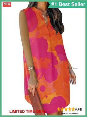 Women Sleeveless V-Neck Floral Shift Mini Dress Casual Summer